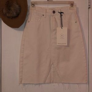 Beautiful White Distressed Denim Skirt